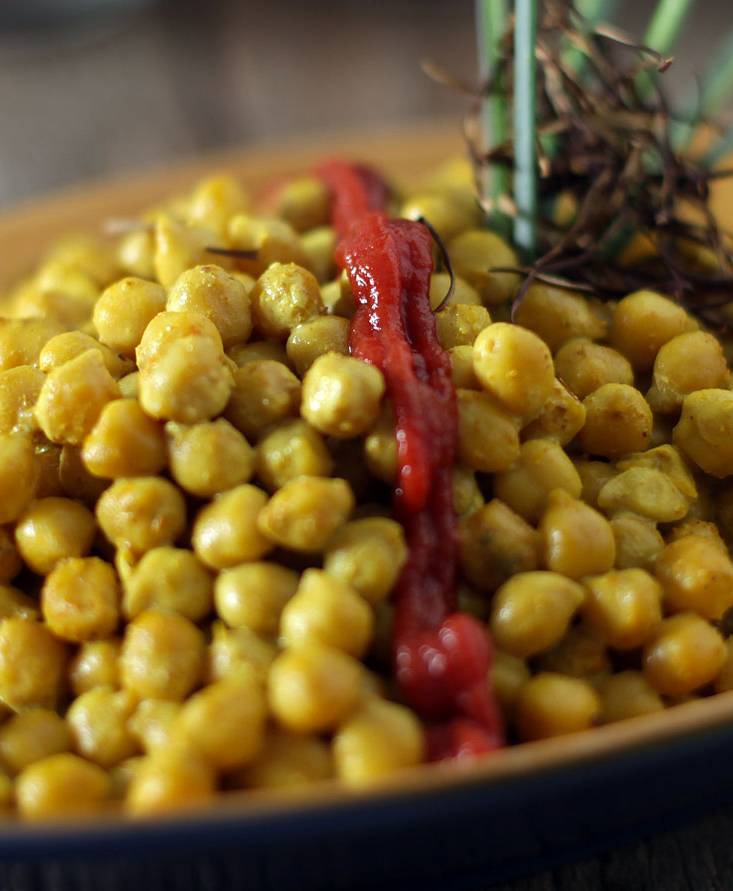 Curry-sautéed Chickpeas on Sweet and Sour Sauce