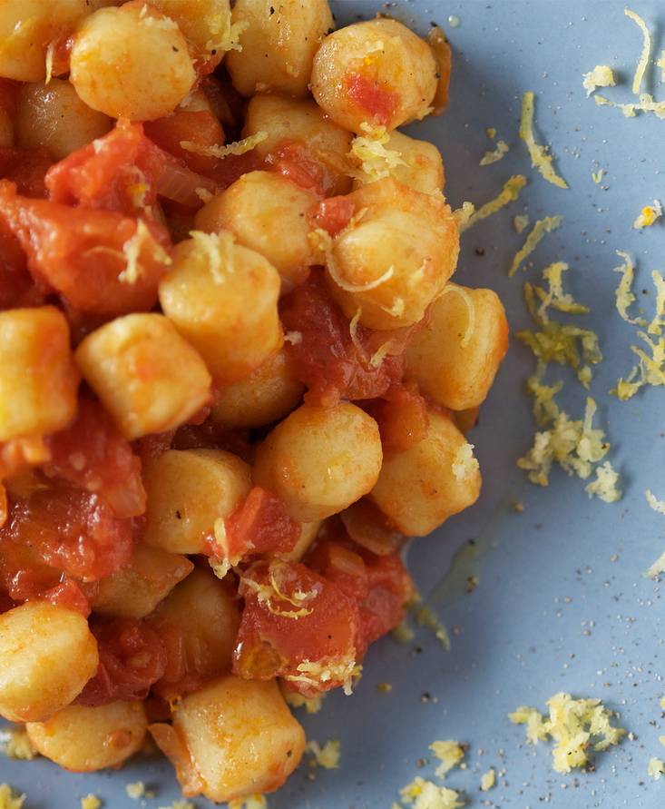 Gnocchi, tomato cubes and lemon