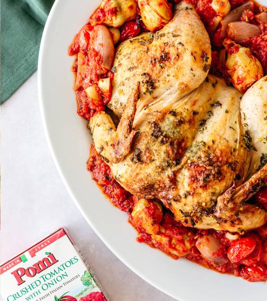 Herb Roasted Chicken with Tomatoes and Artichoke Hearts