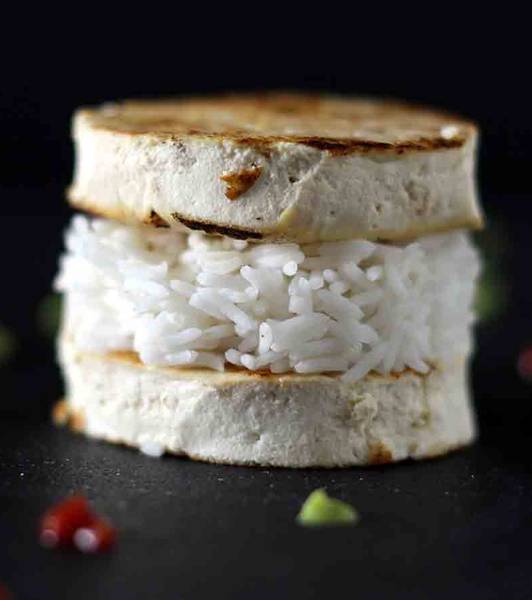 Basmati Rice and Grilled Tofu with Tomato and Rocket Emultions
