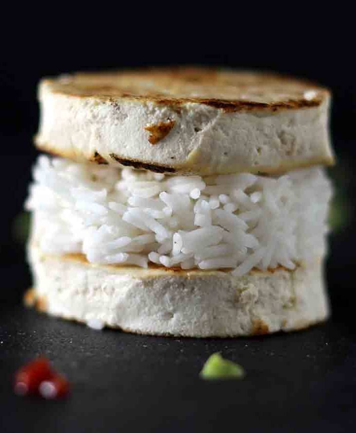 Basmati Rice and Grilled Tofu with Tomato and Rocket Emultions