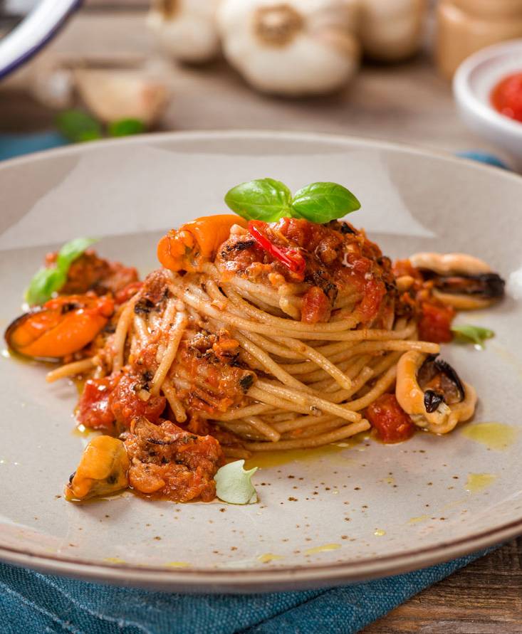 Wholegrain pasta with mussels
